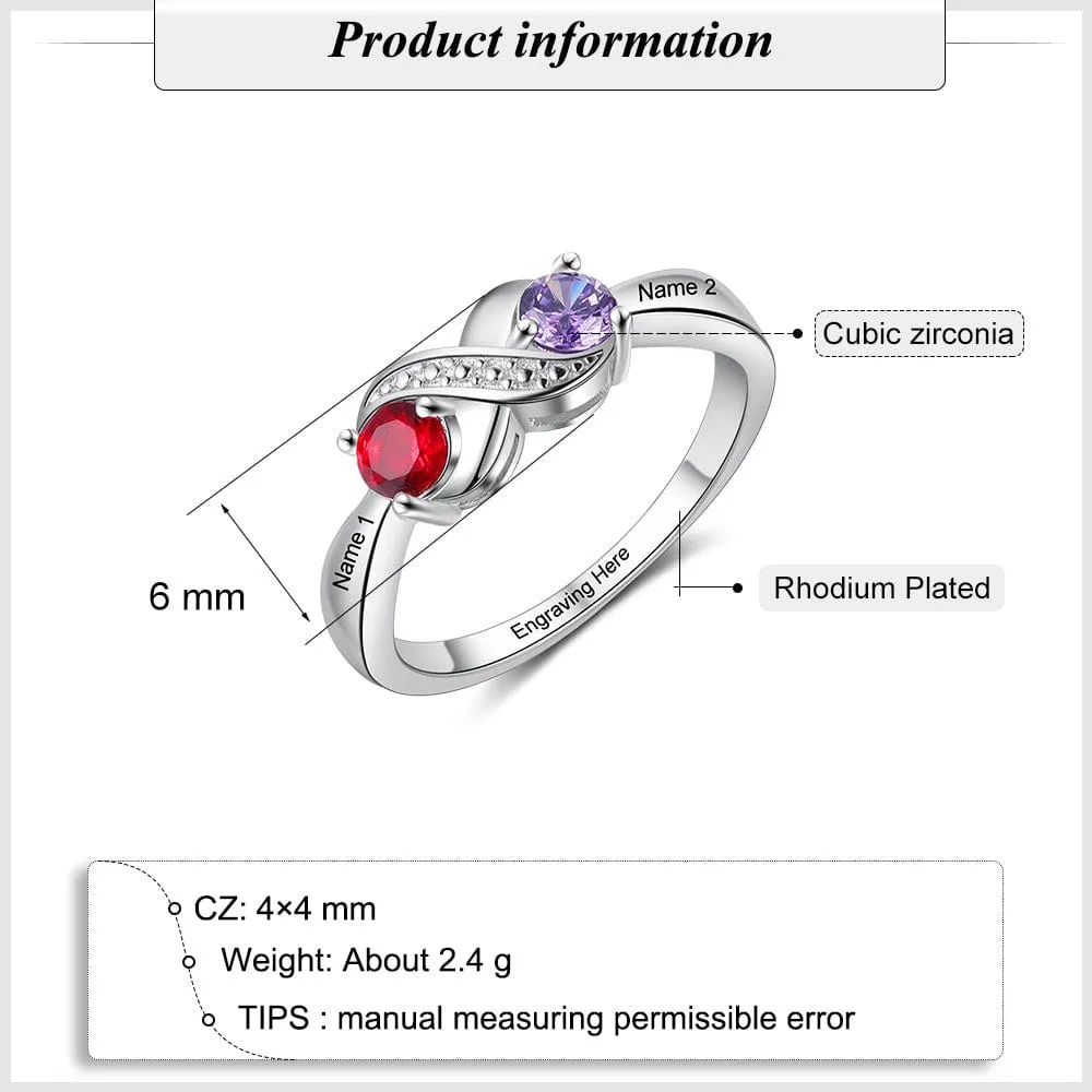 .925 Sterling Silver Infinity Birthstone and Names Rings