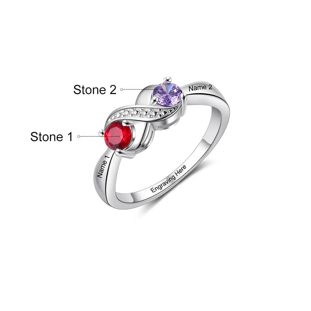 .925 Sterling Silver Infinity Birthstone and Names Rings