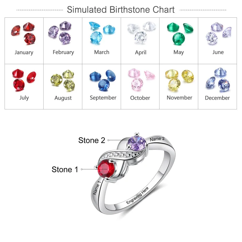 .925 Sterling Silver Infinity Birthstone and Names Rings