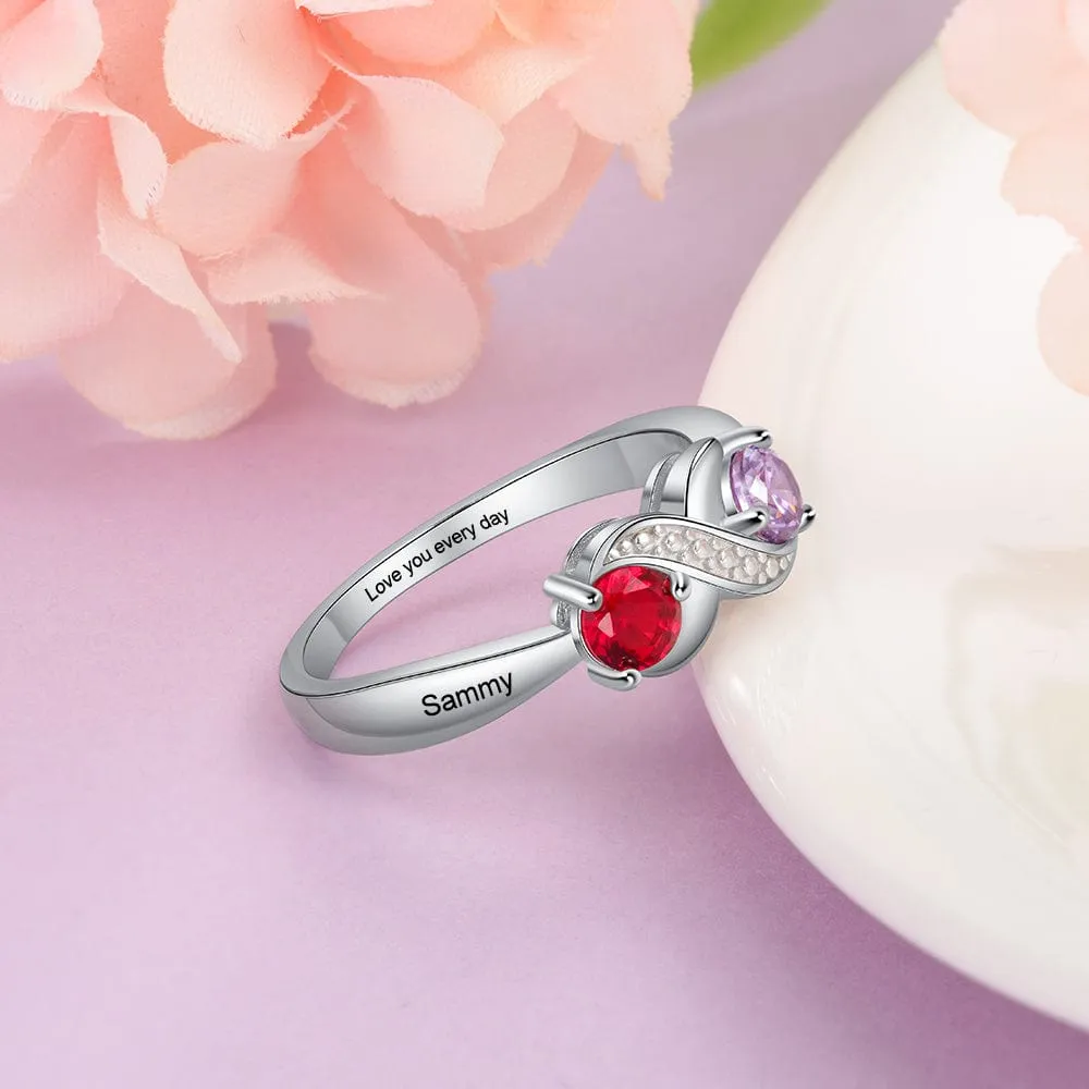 .925 Sterling Silver Infinity Birthstone and Names Rings
