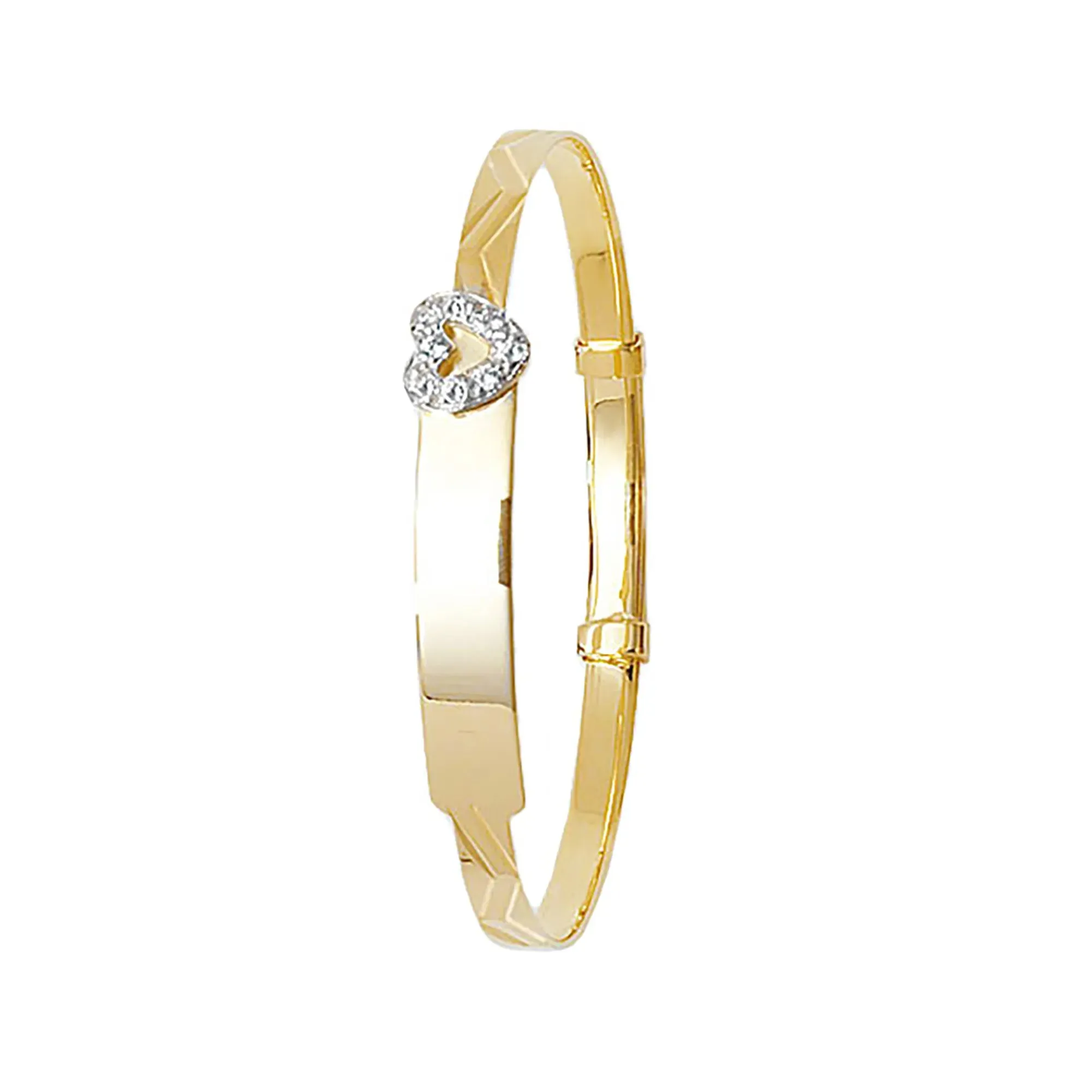 9ct Yellow Gold DC Babies Expandable Heart / Cross ID Bangles - 3mm | Shop Online Sarraf Jewellers UK