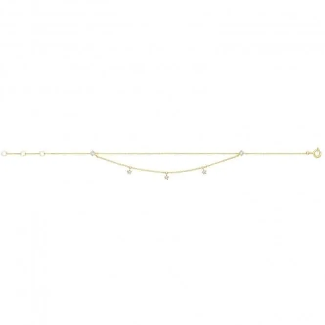 9ct Yellow Gold Double Chain Bracelet with Zirconia Stones