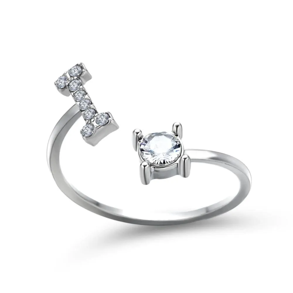 Adjustable A-Z Initial Letter with Rhinestone Personalized Ring
