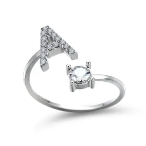 Adjustable A-Z Initial Letter with Rhinestone Personalized Ring