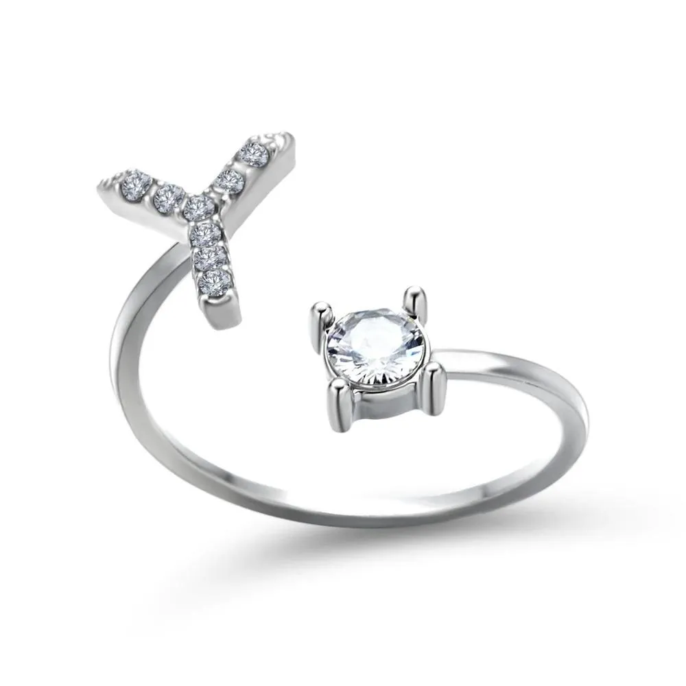 Adjustable A-Z Initial Letter with Rhinestone Personalized Ring