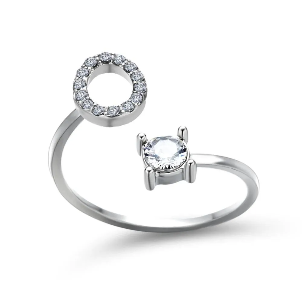 Adjustable A-Z Initial Letter with Rhinestone Personalized Ring