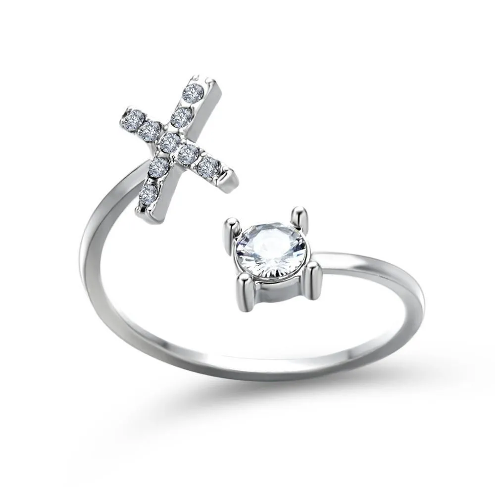 Adjustable A-Z Initial Letter with Rhinestone Personalized Ring