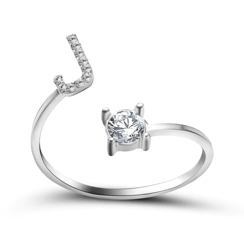 Adjustable A-Z Initial Letter with Rhinestone Personalized Ring