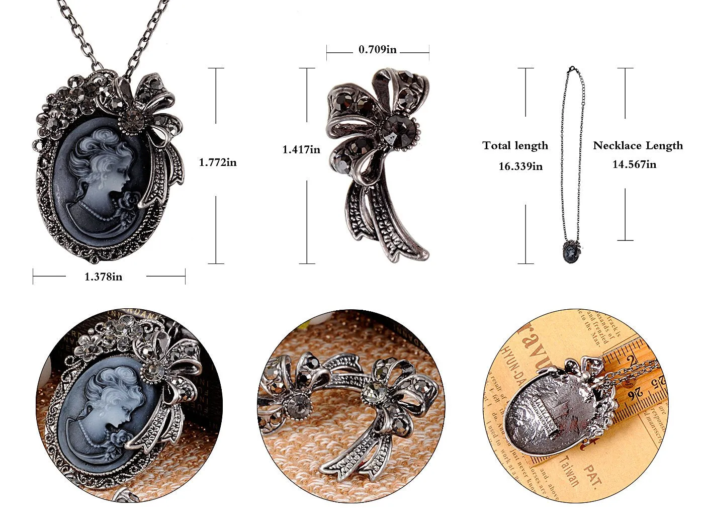 Alilang Golden/Grey Tone Sculpted Rose Rhinestone Embellished Leaves Pendant Necklace Earrings Set GREY