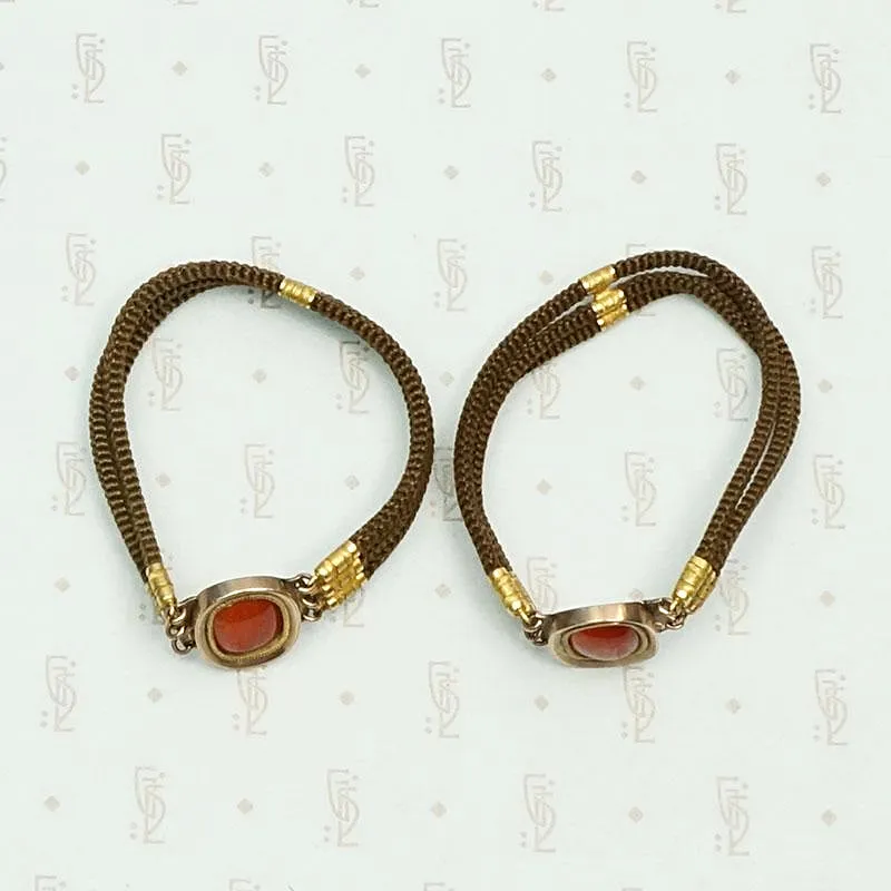 Antique Matched Bracelets in Carnelian, Gold & Woven Hair