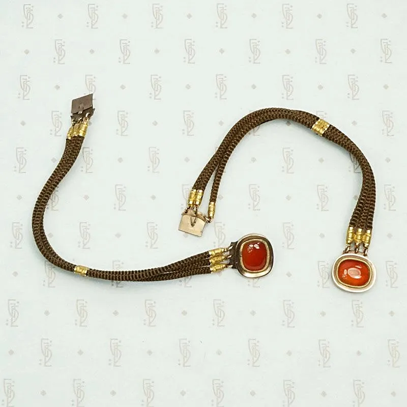 Antique Matched Bracelets in Carnelian, Gold & Woven Hair