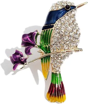 Antique Tone Magpie Bird Multi Color Crystal Pin Brooch Jewelry