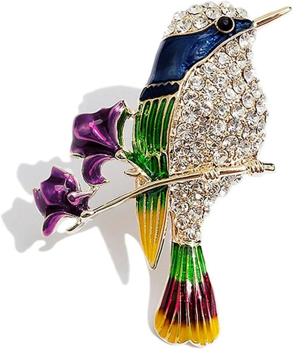 Antique Tone Magpie Bird Multi Color Crystal Pin Brooch Jewelry