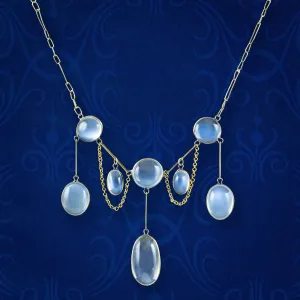 Antique Victorian Moonstone Dropper Necklace 15ct Gold