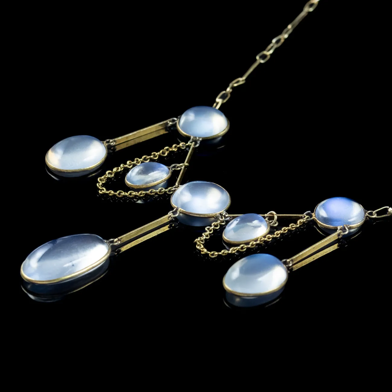 Antique Victorian Moonstone Dropper Necklace 15ct Gold