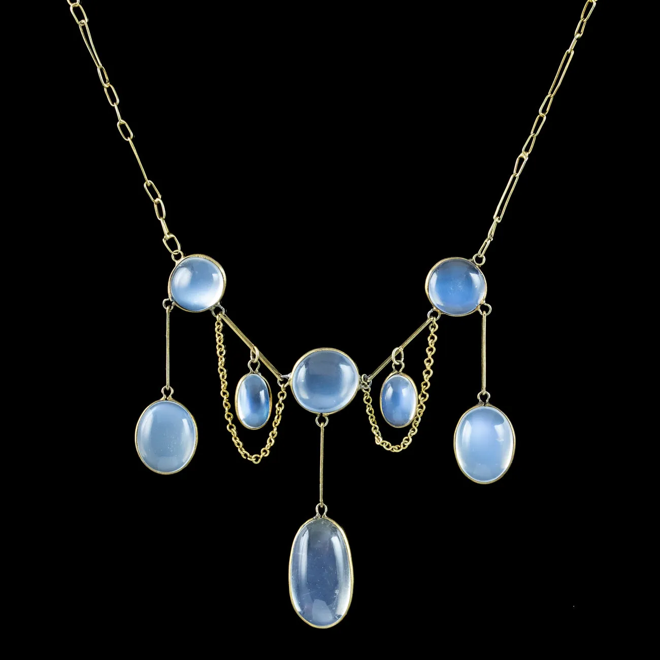Antique Victorian Moonstone Dropper Necklace 15ct Gold