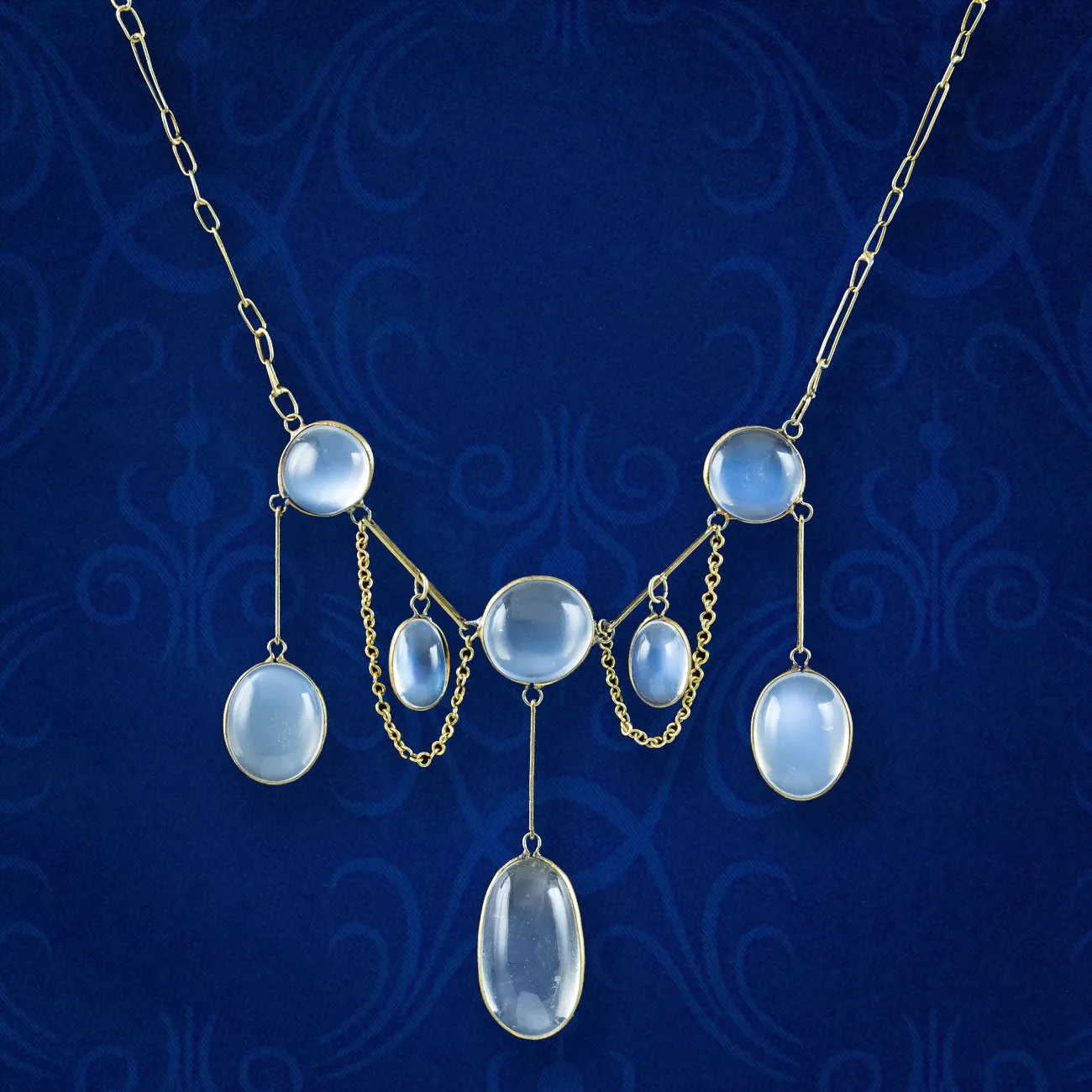 Antique Victorian Moonstone Dropper Necklace 15ct Gold