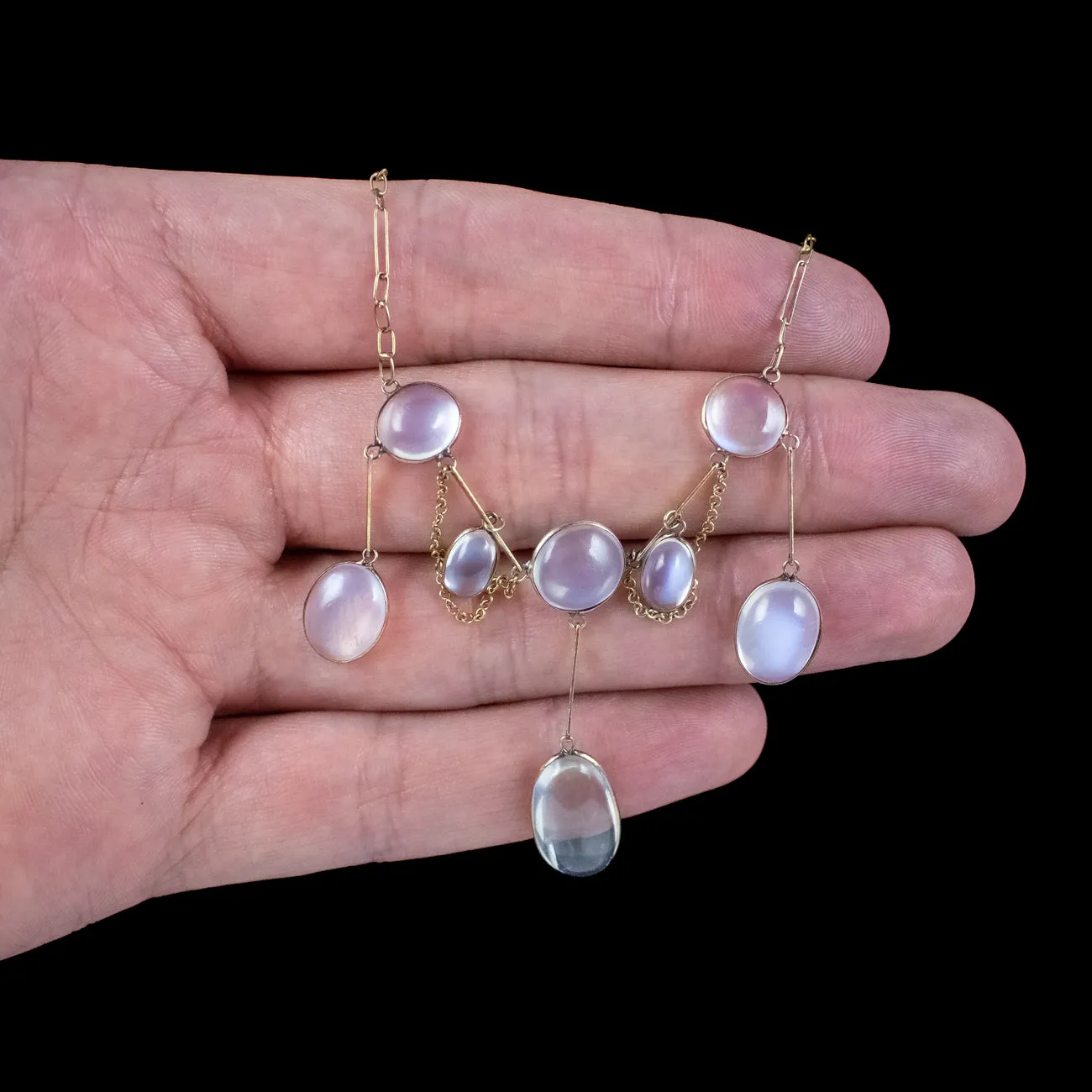 Antique Victorian Moonstone Dropper Necklace 15ct Gold
