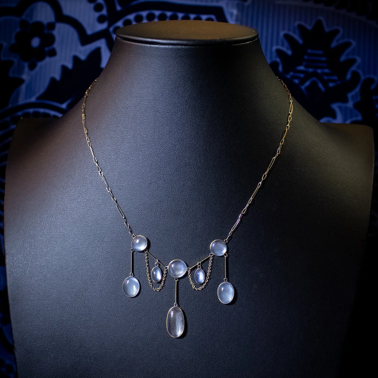 Antique Victorian Moonstone Dropper Necklace 15ct Gold