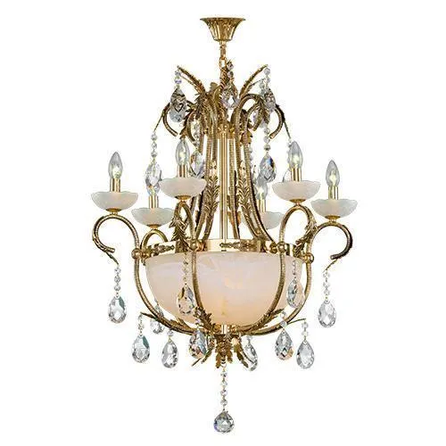 Asfour - Alabaster Chandelier - 10 Bulbs - Gold Oxide - Ball Clear