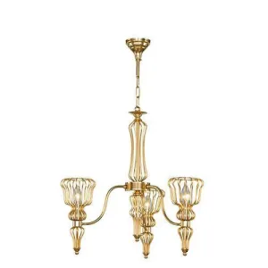 Asfour - Modern Chandelier - 3 Bulbs - Gold - Pear Clear