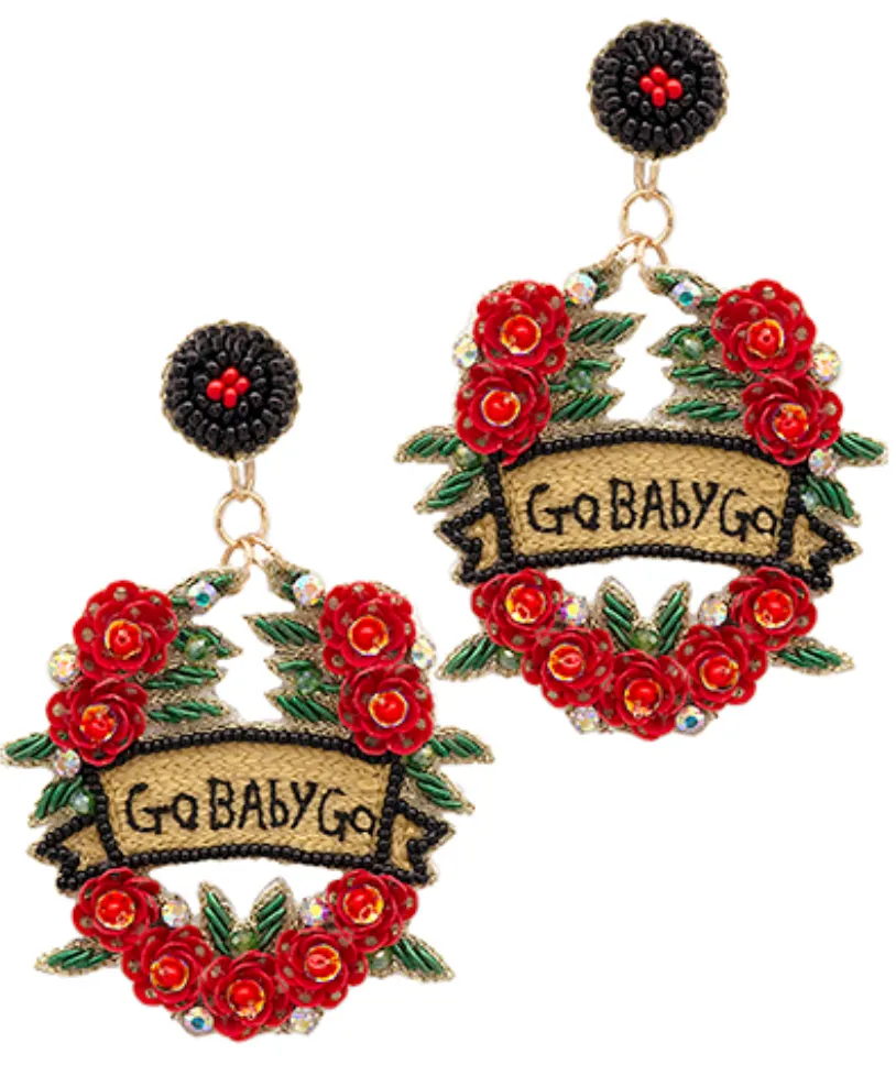 Beaded Go Baby Go Roses Earring