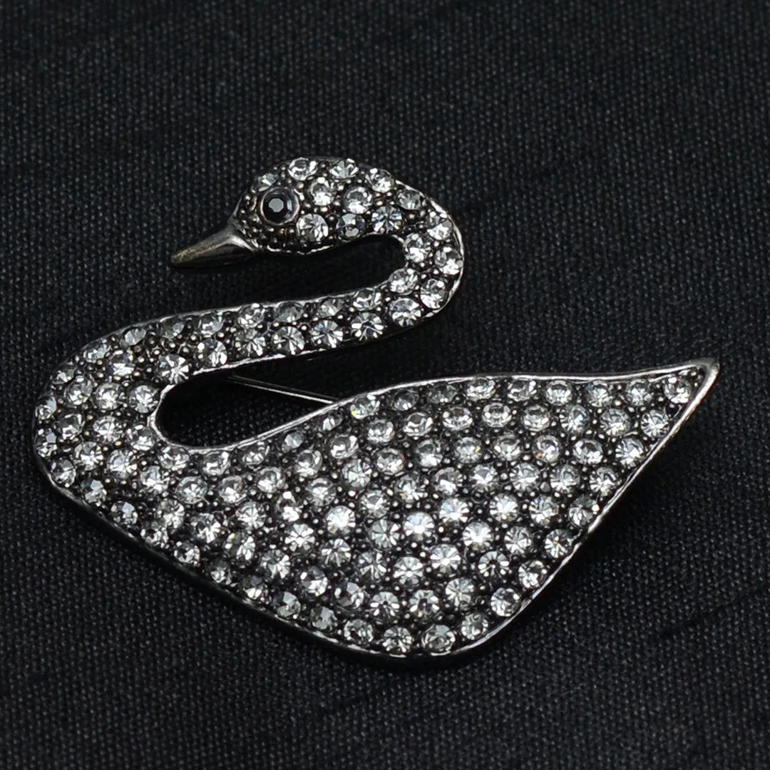 Black Swaroski Swan Stone Studded Brooch