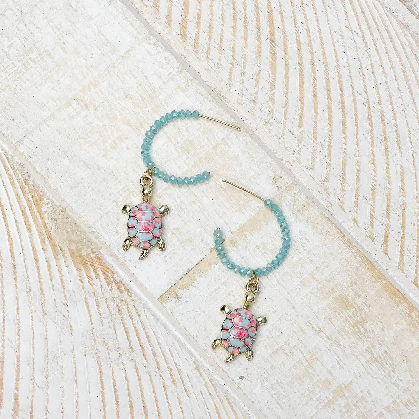 Blue Glass Bead Turtle Earrings
