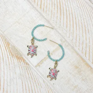 Blue Glass Bead Turtle Earrings