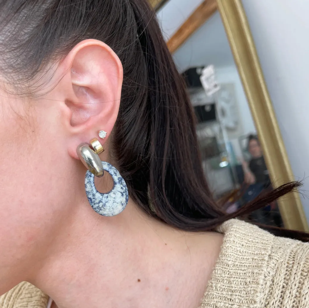 Blue   White Agate Oval Earring Charms