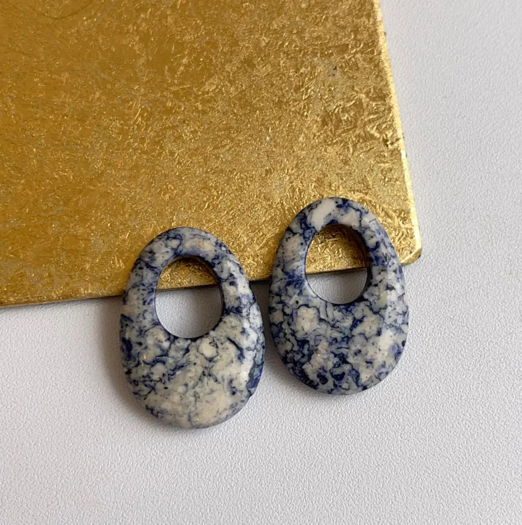 Blue   White Agate Oval Earring Charms