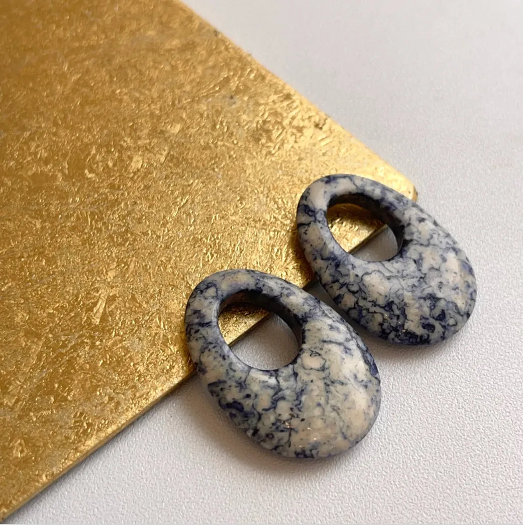 Blue   White Agate Oval Earring Charms