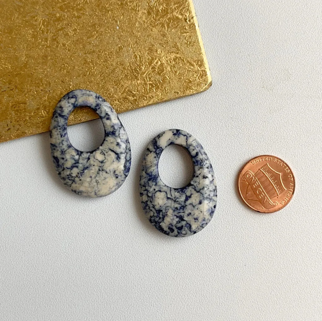 Blue   White Agate Oval Earring Charms