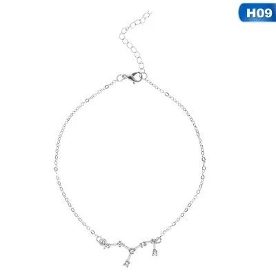 Bohemian 12 Crystal Zodiac Constellation Anklets For Women