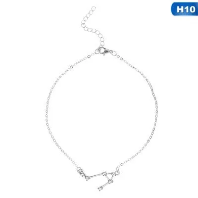 Bohemian 12 Crystal Zodiac Constellation Anklets For Women