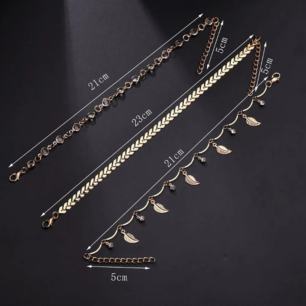 Bohemian 3Pcs/Set Women Leaves Multiple-layer Ankle Bracelet Anklet