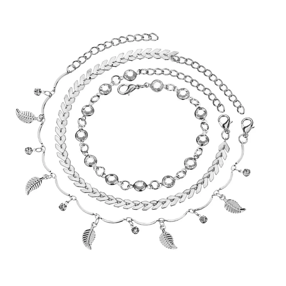 Bohemian 3Pcs/Set Women Leaves Multiple-layer Ankle Bracelet Anklet