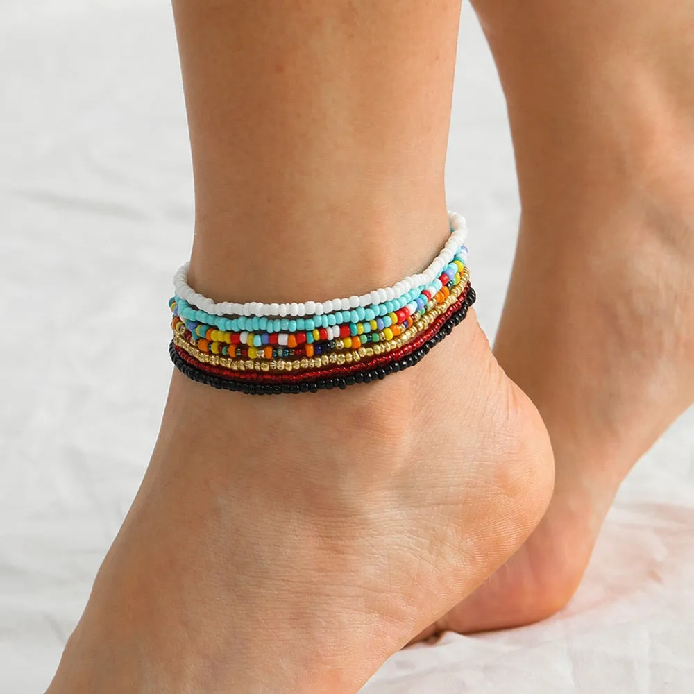 Bohemian Beaded Chain Elastic Anklet Bracelet