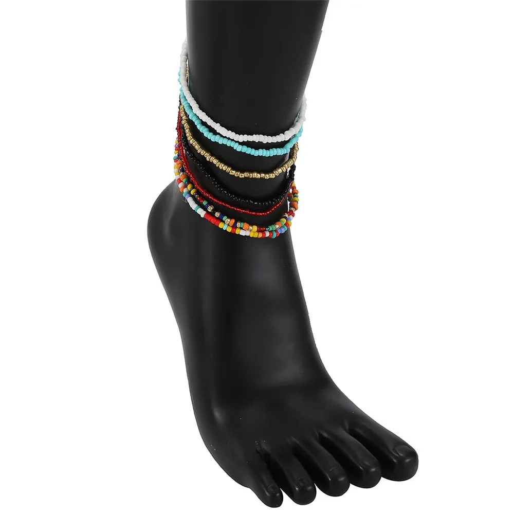 Bohemian Beaded Chain Elastic Anklet Bracelet
