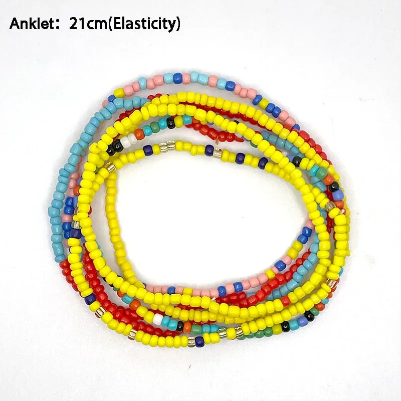 Bohemian Beaded Chain Elastic Anklet Bracelet