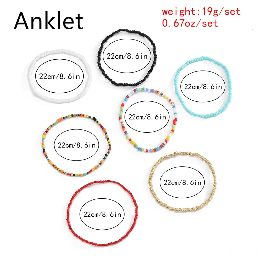 Bohemian Beaded Chain Elastic Anklet Bracelet