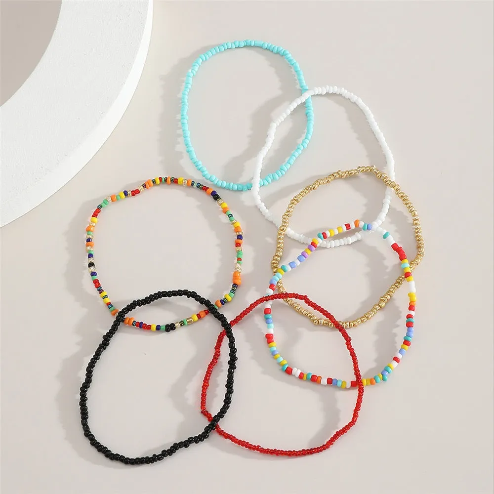 Bohemian Beaded Chain Elastic Anklet Bracelet