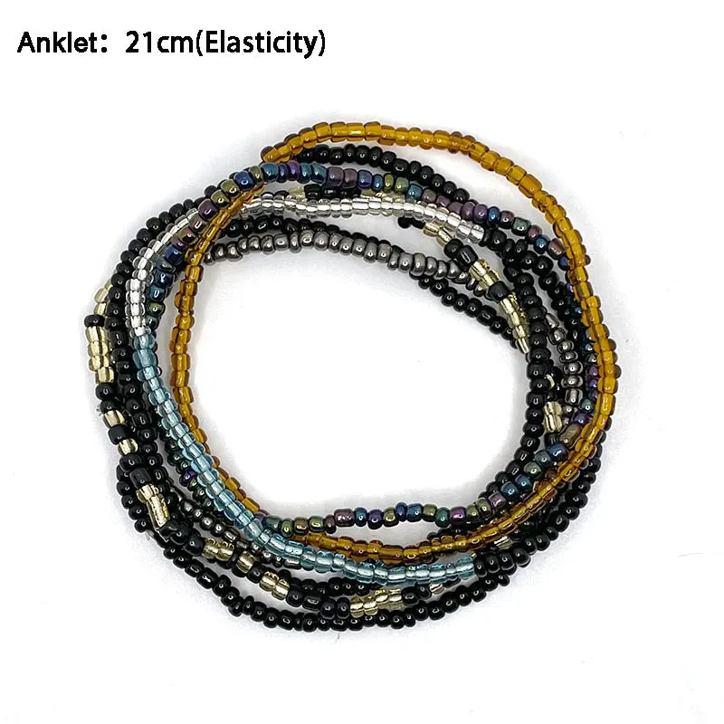 Bohemian Beaded Chain Elastic Anklet Bracelet
