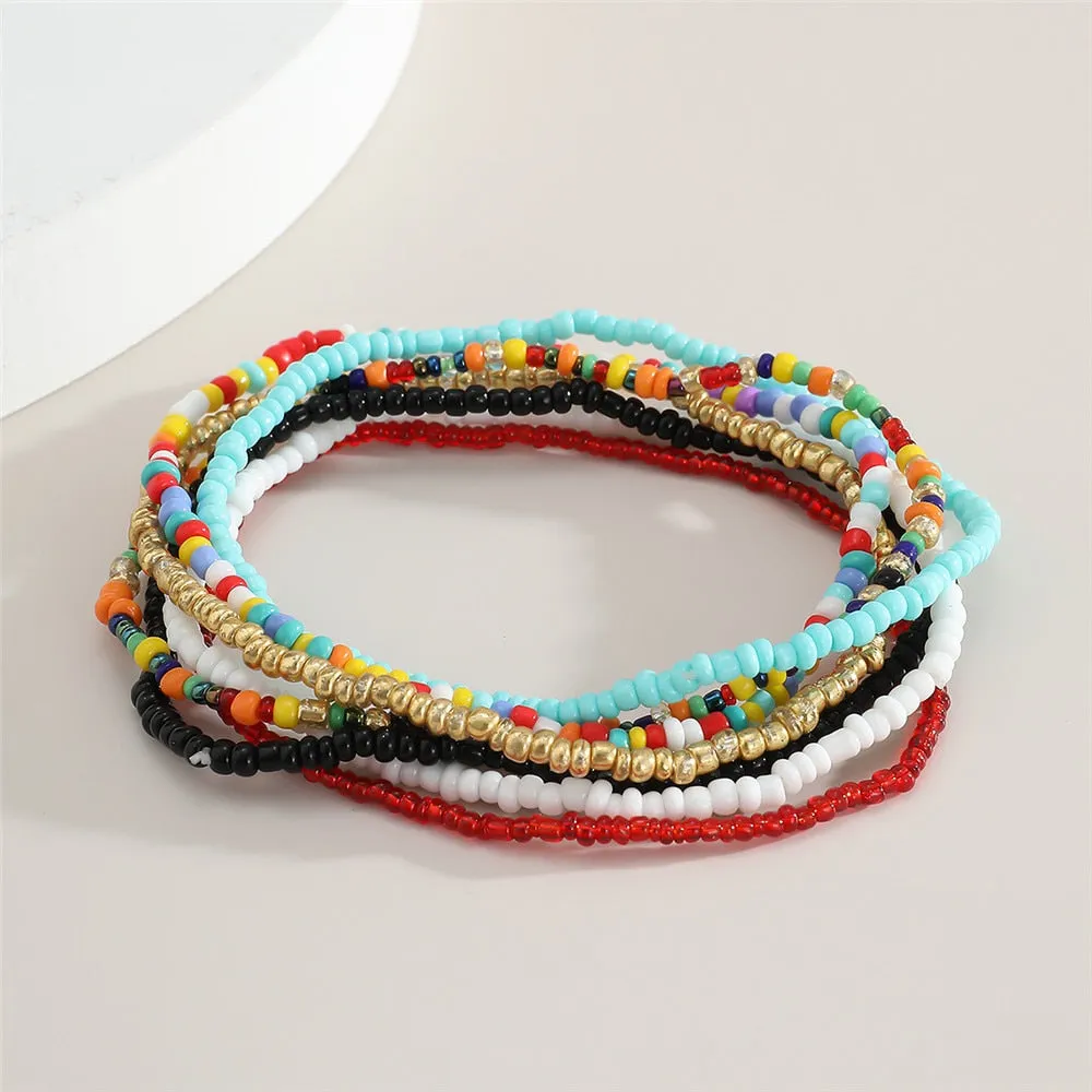 Bohemian Beaded Chain Elastic Anklet Bracelet