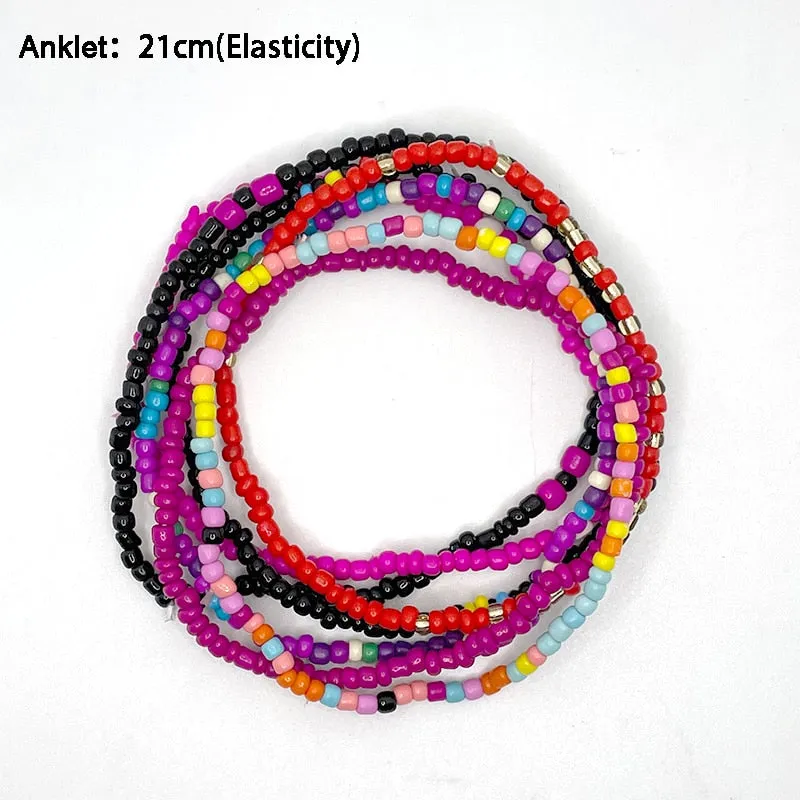Bohemian Beaded Chain Elastic Anklet Bracelet