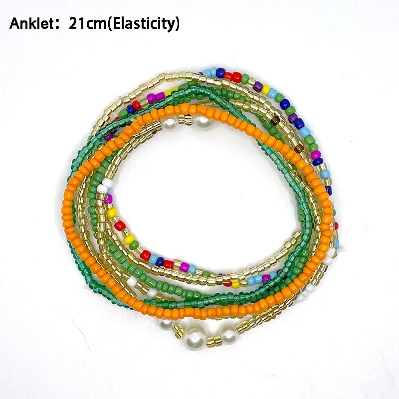 Bohemian Beaded Chain Elastic Anklet Bracelet