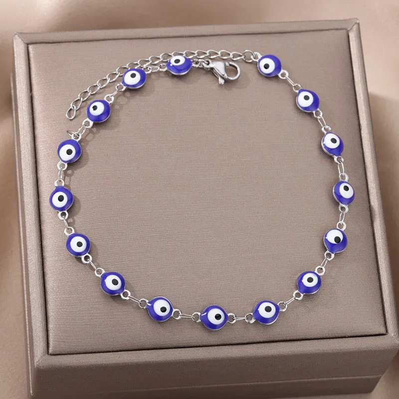 Bohemian Beads Anklet Bracelet For Women Stainless Steel Blue Evil Eye Leg Chain Anklets