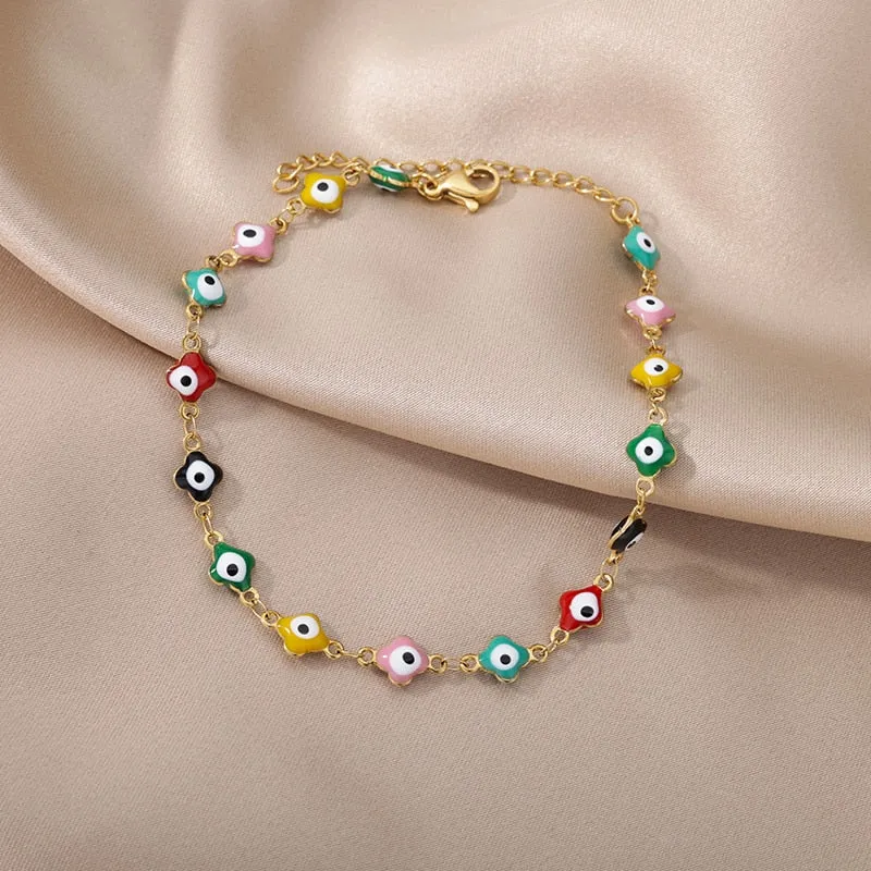 Bohemian Beads Anklet Bracelet For Women Stainless Steel Blue Evil Eye Leg Chain Anklets