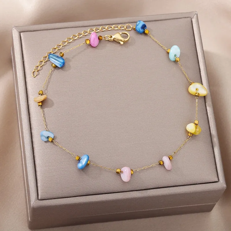 Bohemian Beads Anklet Bracelet For Women Stainless Steel Blue Evil Eye Leg Chain Anklets