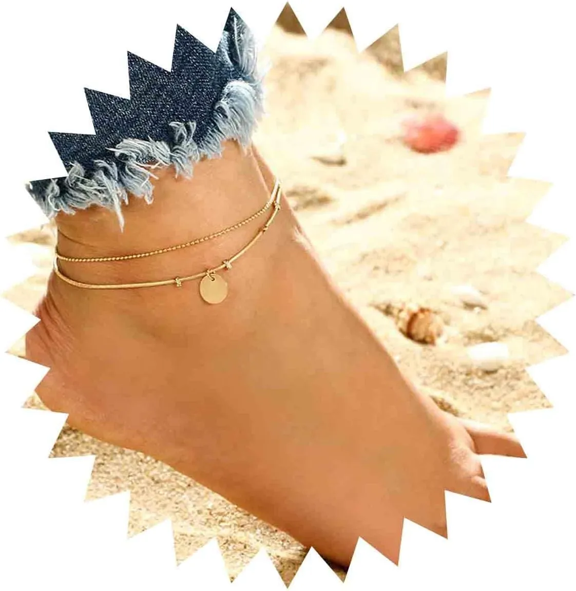 Bohemian Coin Disc Layered Anklets Gold Bead Anklet Chain Dot Disc Dangle Ankle Bracelets Beach Foot Chain Jewelry for Women